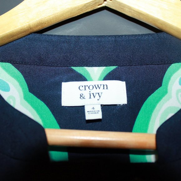 SALE: Crown & Ivy Navy/Turquoise Geometric and Monkey Design Shift Dress Size 4 - Picture 10 of 10
